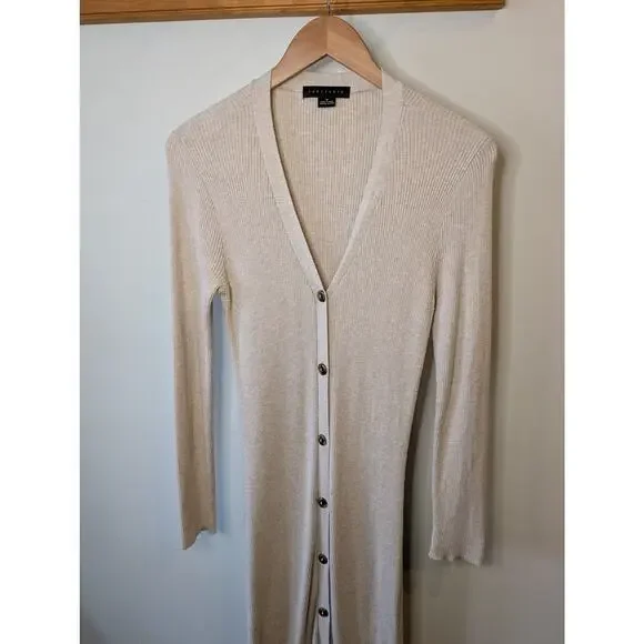 Sanctuary Ribbed Maxi Cardigan Duster Button Front Oatmeal Cream Medium - Picture 2 of 10